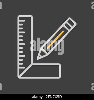Carpenter square and pencil vector icon on dark background. Construction, repair and building. Graph symbol for your web site design, logo, app, UI Stock Vector