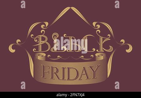 Vector black friday text in monogram style Stock Vector