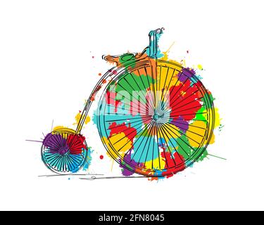 Penny-farthing bicycle sketch, vector illustration Stock Vector