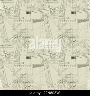 Heavy machinery, construction and mining vehicles pattern Stock Vector