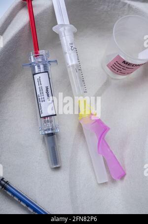 Syringe loaded with Heparin ready for injection, highly sulphated ...
