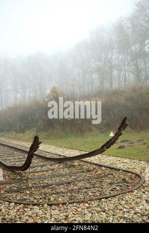 Monument at transit camp Westerbork in the Netherlands.  From here the Dutch jews were transported by train to their destruction Stock Photo