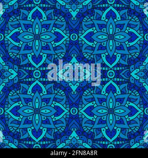 Seamless pattern mandala. Boho indian seamless texture. Vector batil blue design. Floral india print. Stock Vector