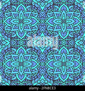 Seamless pattern mandala. Boho indian seamless texture. Vector batil blue design. Floral india print. Stock Vector