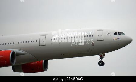 Scandinavian Airlines (SAS) Airbus A330-300 lands at Chicago O'Hare International Airport. Stock Photo