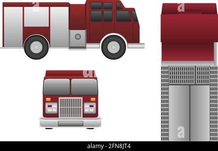Fire Truck vector in three view isolated on white background. Stock Vector