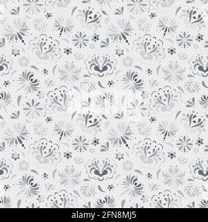 Seamless repeating pattern. Floral snowflowers in water colorlike shades of gray/light blue. Stock Vector