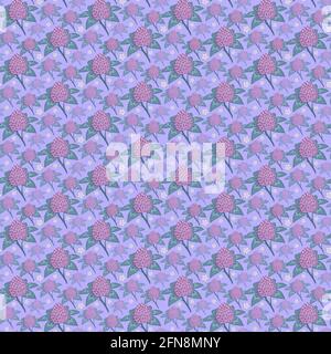 Seamless repeating pattern. Floral wildflowers red clovers on dark pink background. Stock Vector