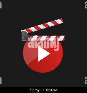 Red round Movie clapper board with play sign Stock Vector