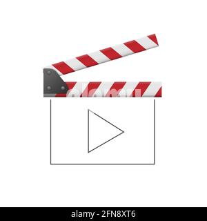 Red Movie clapper board with thin line play sign Stock Vector