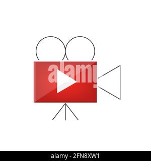 Red Movie play sign with thin line camera icon Stock Vector