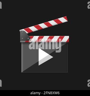 Glass Movie clapper board with play sign Stock Vector