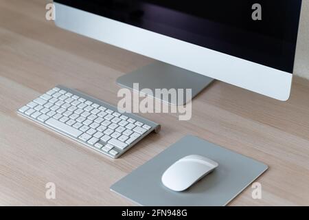 High Angle View Of Computer Keyboard And Mouse Stock Photo