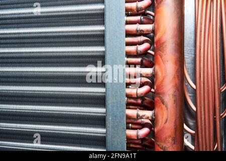air handling unit Heat Exchanger Condenser Evaporator heating cooling close-up Stock Photo