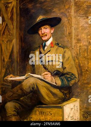 Robert Baden-Powell. Portrait of the founder of the Scout Movement, Lieutenant General Robert Stephenson Smyth Baden-Powell, 1st Baron Baden-Powell, (1857-1941), by Sir Hubert von Herkomer, oil on canvas, 1903 Stock Photo