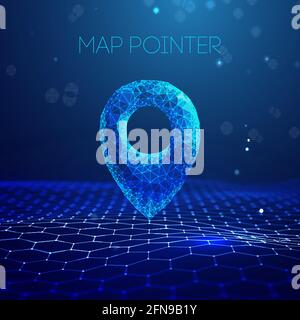 Online delivery location pin. Shop order abstract icon. Low poly gps navigation location marker. Delivery service map pointer blue 3d. Online store Stock Vector