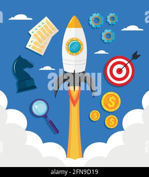 seven start up icons Stock Vector