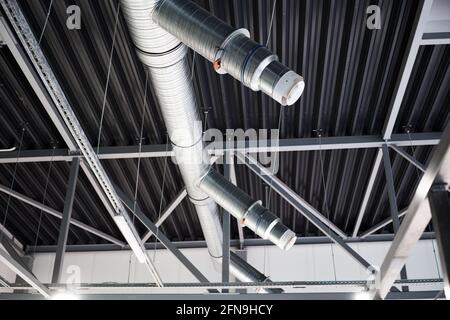 Industrial roof steel construction ventilation system outlet Stock Photo