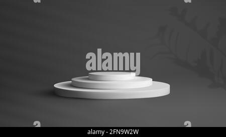 Round white podium in black interrior. Award winner Platform studio. 3d Vector stage with shadow overlay effect. Nature background vector with Stock Vector