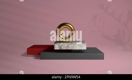 Abstract gold torus on luxury mock up stage. Platform vector 3d render podium on pink background in 3d style. Cosmetic background podium. Platform Stock Vector