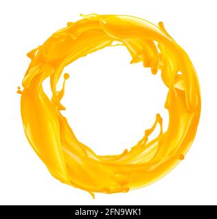 Circle orange juice splash isolated on white background Stock Photo