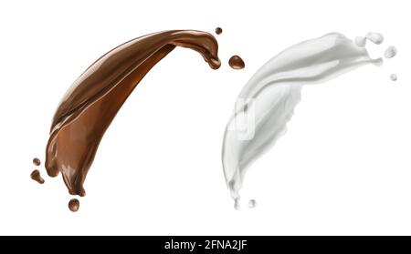 Chocolate and milk splashes isolated on white background Stock Photo