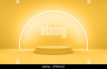Mockup neon gold podium, abstract geometric design background, 3d rendering. Stock Photo
