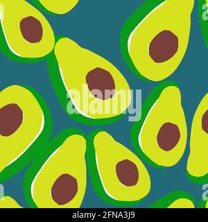 Seamless pattern with avocado illustrations in minimalism style Stock Vector
