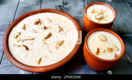 Rabdi or Rabri served in clay pot - Diwali desserts Stock Photo