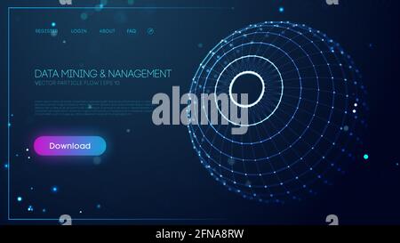 Technology sphere abstract background. Data mining and management. Finance concept business software blue technology background. Digital information Stock Vector
