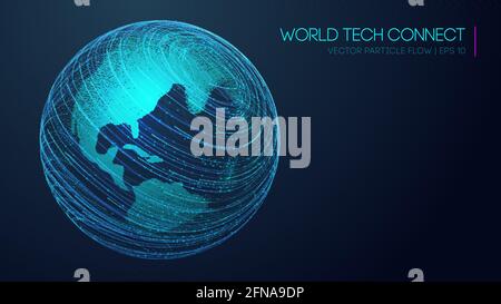World tech connect, cyberspace, and visual energy. Computer world connectivity structure analysis. Internet network and science, technology background Stock Vector
