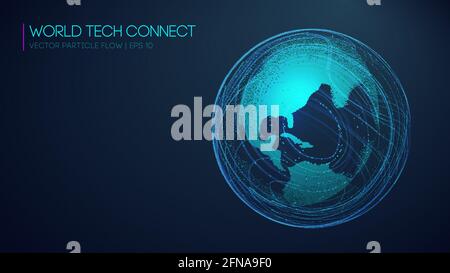 Cyberspace, and visual energy. Computer world connectivity structure analysis. Internet network and science, technology background vector. World tech Stock Vector