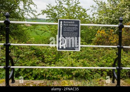 Railings on the canal towpath opposite Ramsdell Hall Scholar green  on the Macclesfield canal, they were installed to give the owners a better view Stock Photo