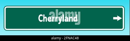 A graphic illlustration of an American road sign pointing to Cherryland Stock Photo