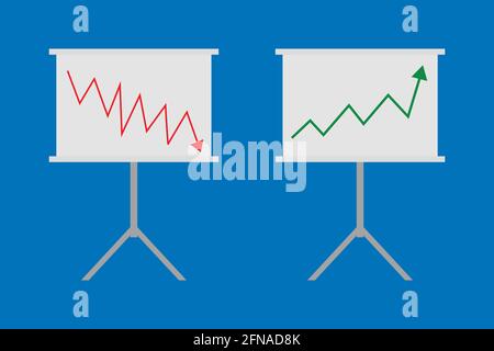 sales report graph decline black and white stock... Whiteboards with graphs showing growth and decline black white outline ...