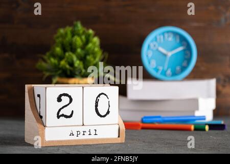 April 20th. Day 20 of month, Calendar date. Yellow sheet of the calendar. Spring month, day of the year concept Stock Photo - Alamy