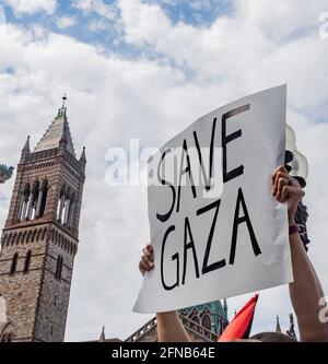 May 15, 2021, Boston, Massachusetts, USA: 'Save Gaza' sign during a rally in solidarity wSith the Palestinian people amid the ongoing conflict with Israel in Boston. Credit: Keiko Hiromi/AFLO/Alamy Live News Stock Photo