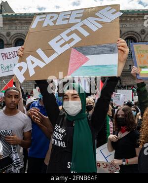 May 15, 2021, Boston, Massachusetts, USA: People rally in solidarity with the Palestinian people amid the ongoing conflict with Israel during Boston protest for Palestine rally in Boston. Credit: Keiko Hiromi/AFLO/Alamy Live News Stock Photo