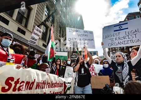 May 15, 2021, Boston, Massachusetts, USA: People rally in solidarity with the Palestinian people amid the ongoing conflict with Israel during Boston protest for Palestine rally in Boston. Credit: Keiko Hiromi/AFLO/Alamy Live News Stock Photo