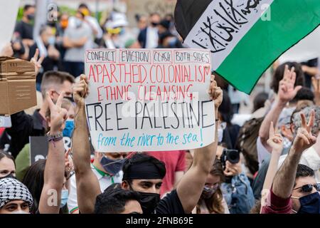 May 15, 2021, Boston, Massachusetts, USA: People rally in solidarity with the Palestinian people amid the ongoing conflict with Israel during Boston protest for Palestine rally in Boston. Credit: Keiko Hiromi/AFLO/Alamy Live News Stock Photo