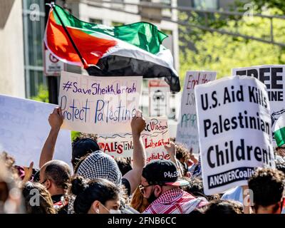 May 15, 2021, Boston, Massachusetts, USA: People rally in solidarity with the Palestinian people amid the ongoing conflict with Israel during Boston protest for Palestine rally in Boston. Credit: Keiko Hiromi/AFLO/Alamy Live News Stock Photo