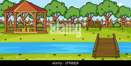 Horizontal scene with pavillion in the park illustration Stock Vector