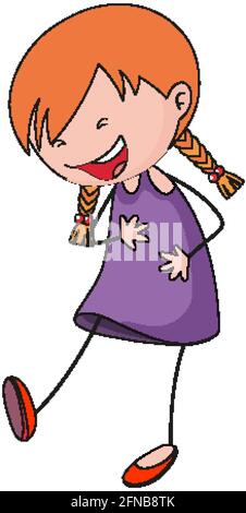 Little girl's laughing doodle cartoon character isolated illustration ...