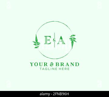 EA letters floral frames. Botanical feminine editable premade monoline unique decoration for greeting card, wedding invitation. Stock Vector