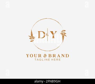 DY letters floral frames. Botanical feminine editable premade monoline unique decoration for greeting card, wedding invitation. Stock Vector