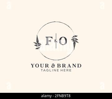 FO letters floral frames. Botanical feminine editable premade monoline unique decoration for greeting card, wedding invitation. Stock Vector