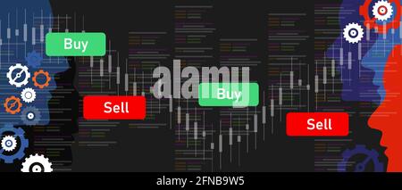 algorithmic trading robot transaction trade automation financial market software buy and sell stock online apps Stock Vector