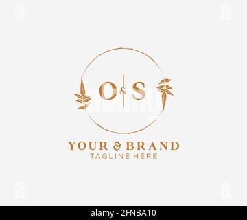 OS letters floral frames. Botanical feminine editable premade monoline unique decoration for greeting card, wedding invitation. Stock Vector
