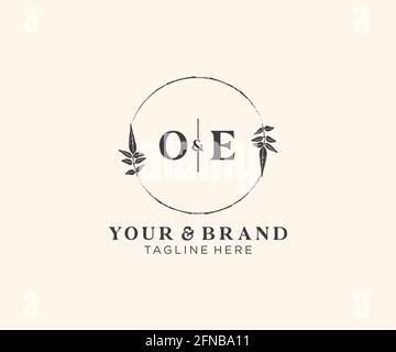 OE letters floral frames. Botanical feminine editable premade monoline unique decoration for greeting card, wedding invitation. Stock Vector