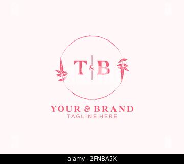 TB letters floral frames. Botanical feminine editable premade monoline unique decoration for greeting card, wedding invitation. Stock Vector